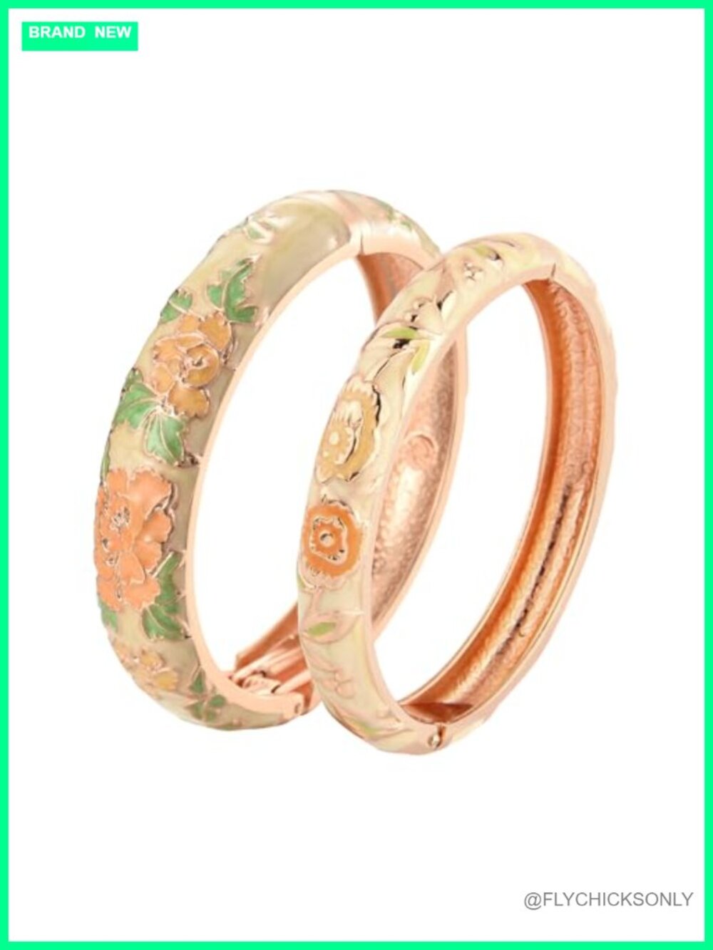 UJOY Handcrafted Enameled Cuff Bangle Bracelet Set Alloy Cloisonne 2 Pc